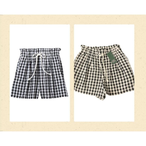 Women's Gingham High-Rise Drawstring Paperbag Shorts - Wild Fable Black XS - Picture 1 of 5